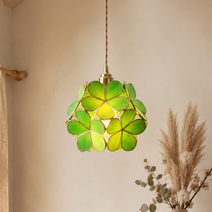 Vintage Flower Petal Tinted Glass Pendant Light