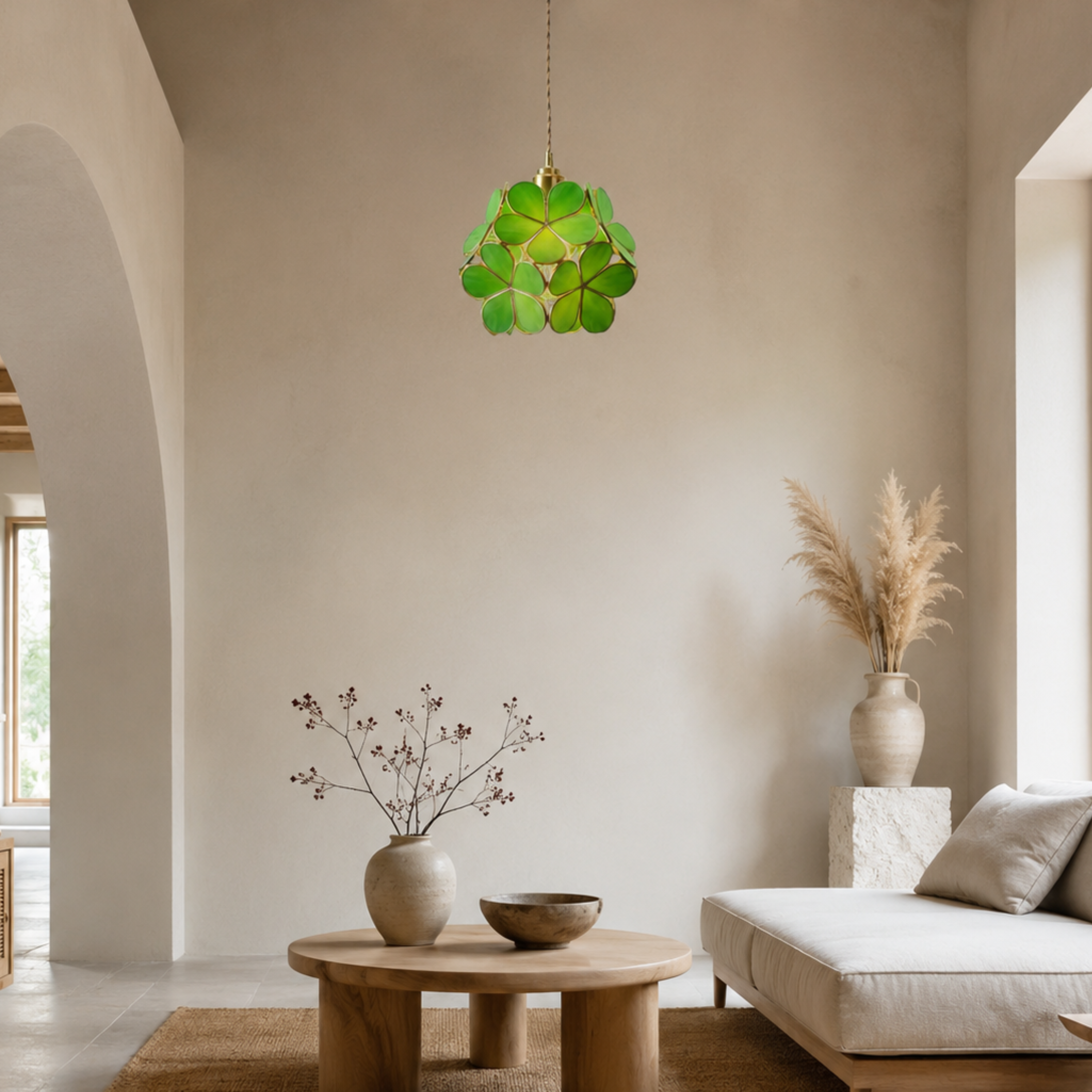 Vintage Flower Petal Tinted Glass Pendant Light