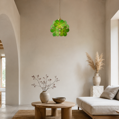 Vintage Flower Petal Tinted Glass Pendant Light