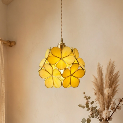 Vintage Flower Petal Tinted Glass Pendant Light