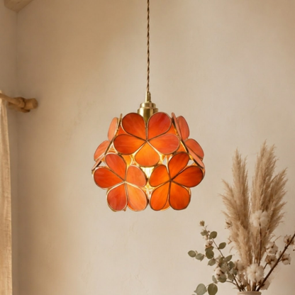 Vintage Flower Petal Tinted Glass Pendant Light