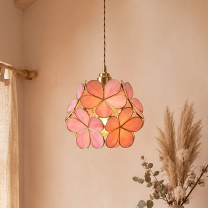 Vintage Flower Petal Tinted Glass Pendant Light