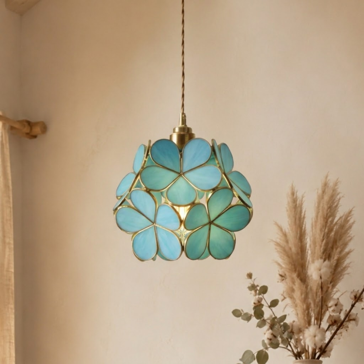 Vintage Flower Petal Tinted Glass Pendant Light