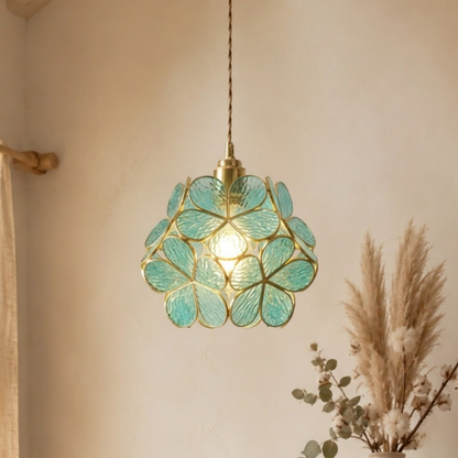Vintage Flower Petal Tinted Glass Pendant Light