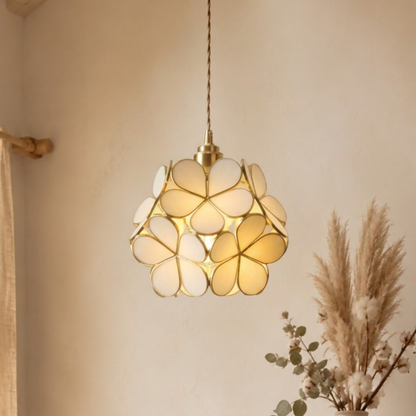 Vintage Flower Petal Tinted Glass Pendant Light