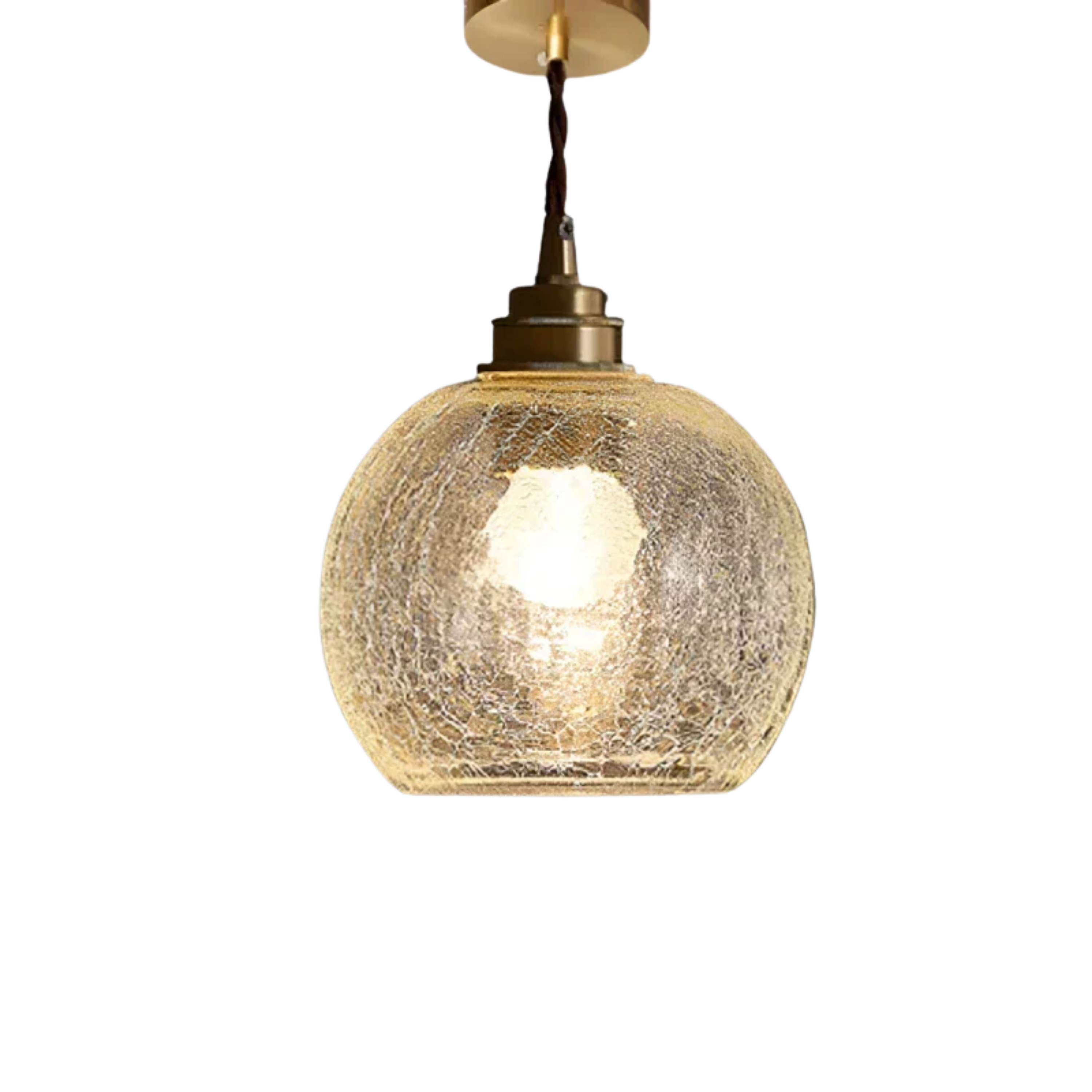 Vintage Ribbed Clear Glass Pendant Light with Brass Tone Fitting