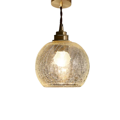 Vintage Ribbed Clear Glass Pendant Light with Brass Tone Fitting