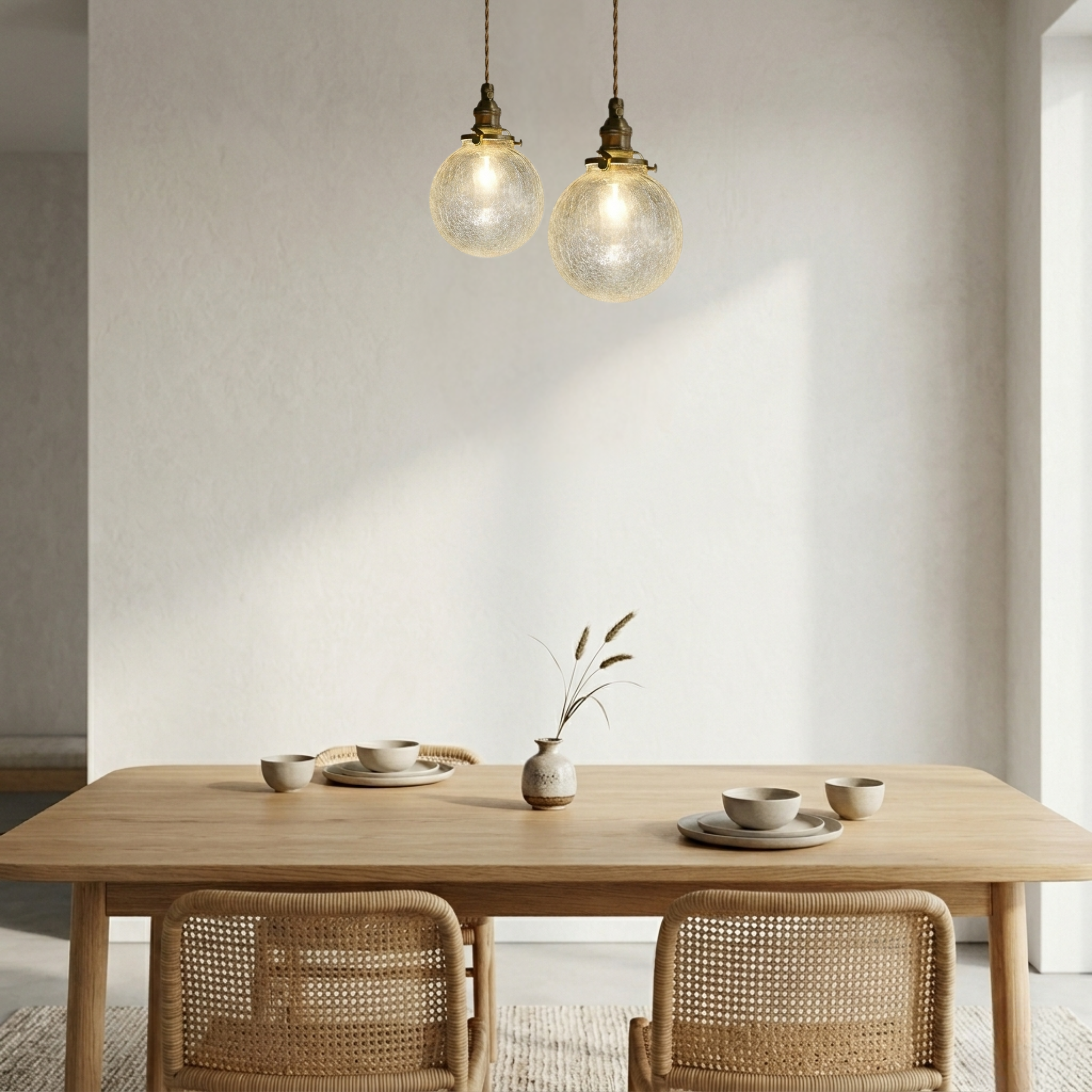 Vintage Ribbed Clear Glass Pendant Light with Brass Tone Fitting