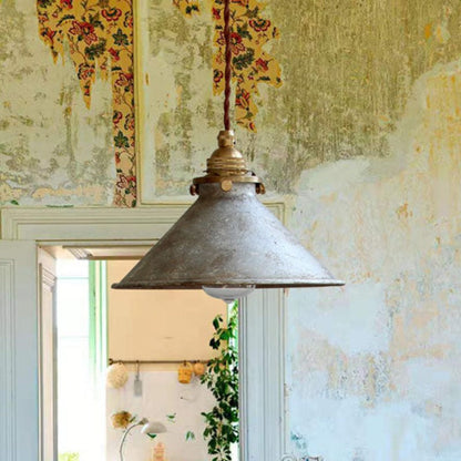 Vintage Rustic Cone Pendant Light Weathered Metal Shade