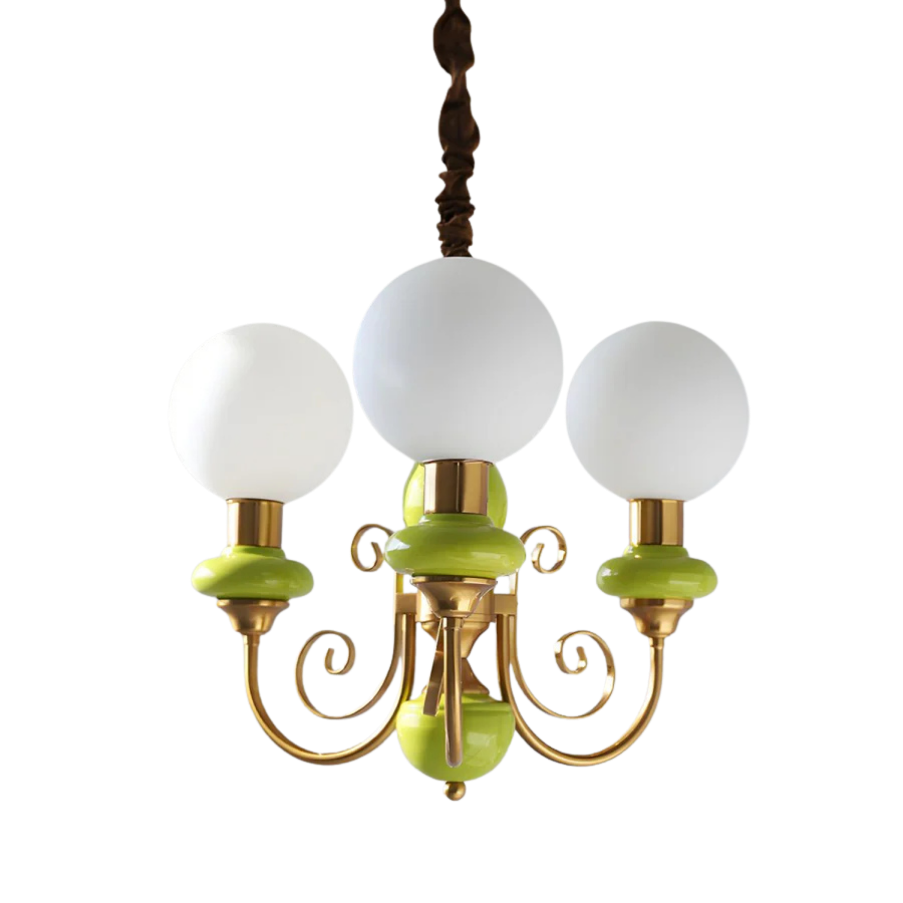 Vintage Style Green Onyx Gold Chandelier With Opal Globe Shades