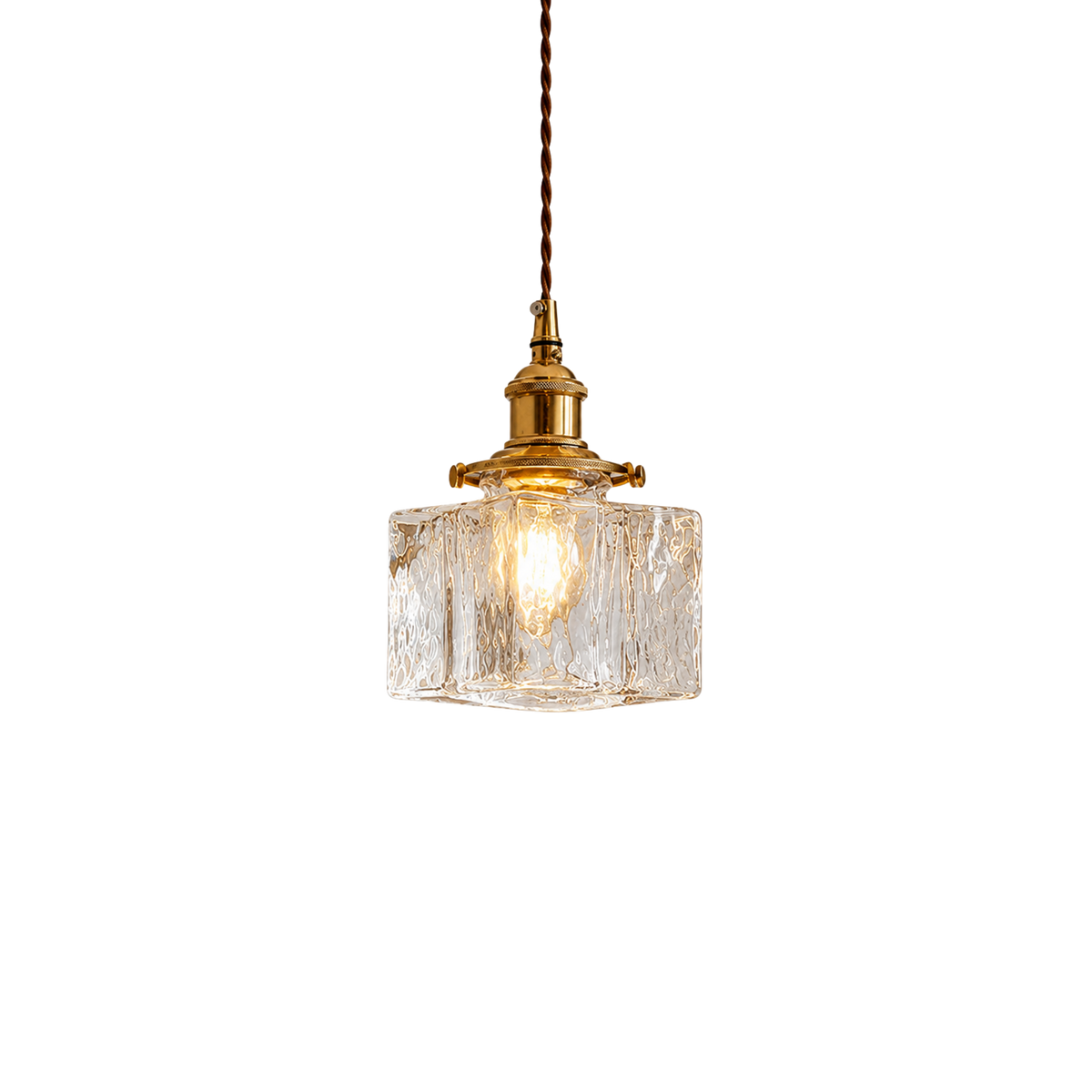 Vintage Textured Glass Pendant Light With Antique Brass Tone Fitting