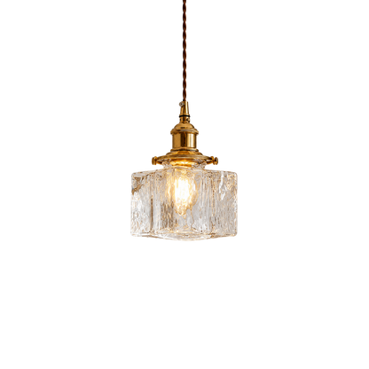 Vintage Textured Glass Pendant Light With Antique Brass Tone Fitting