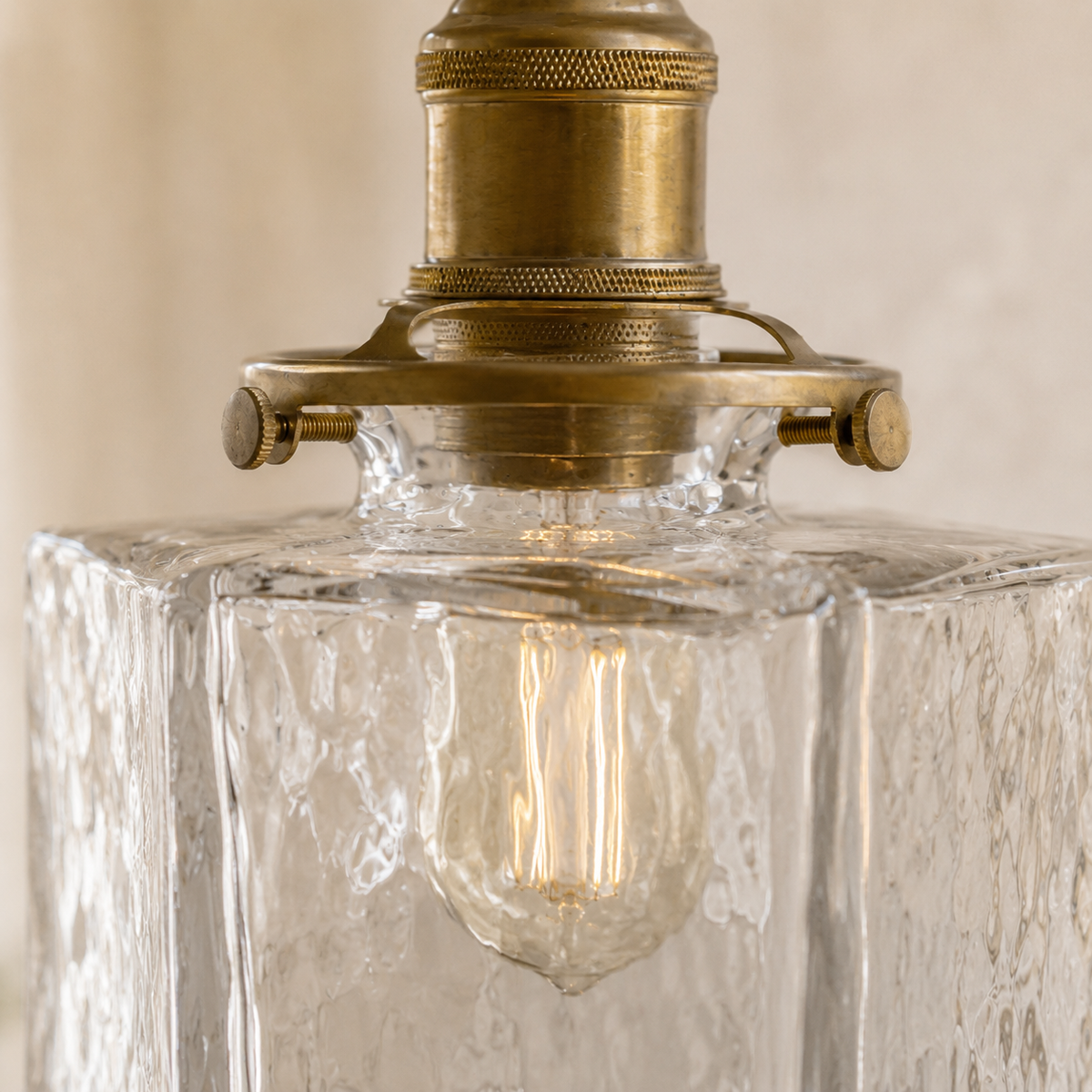 Vintage Textured Glass Pendant Light With Antique Brass Tone Fitting