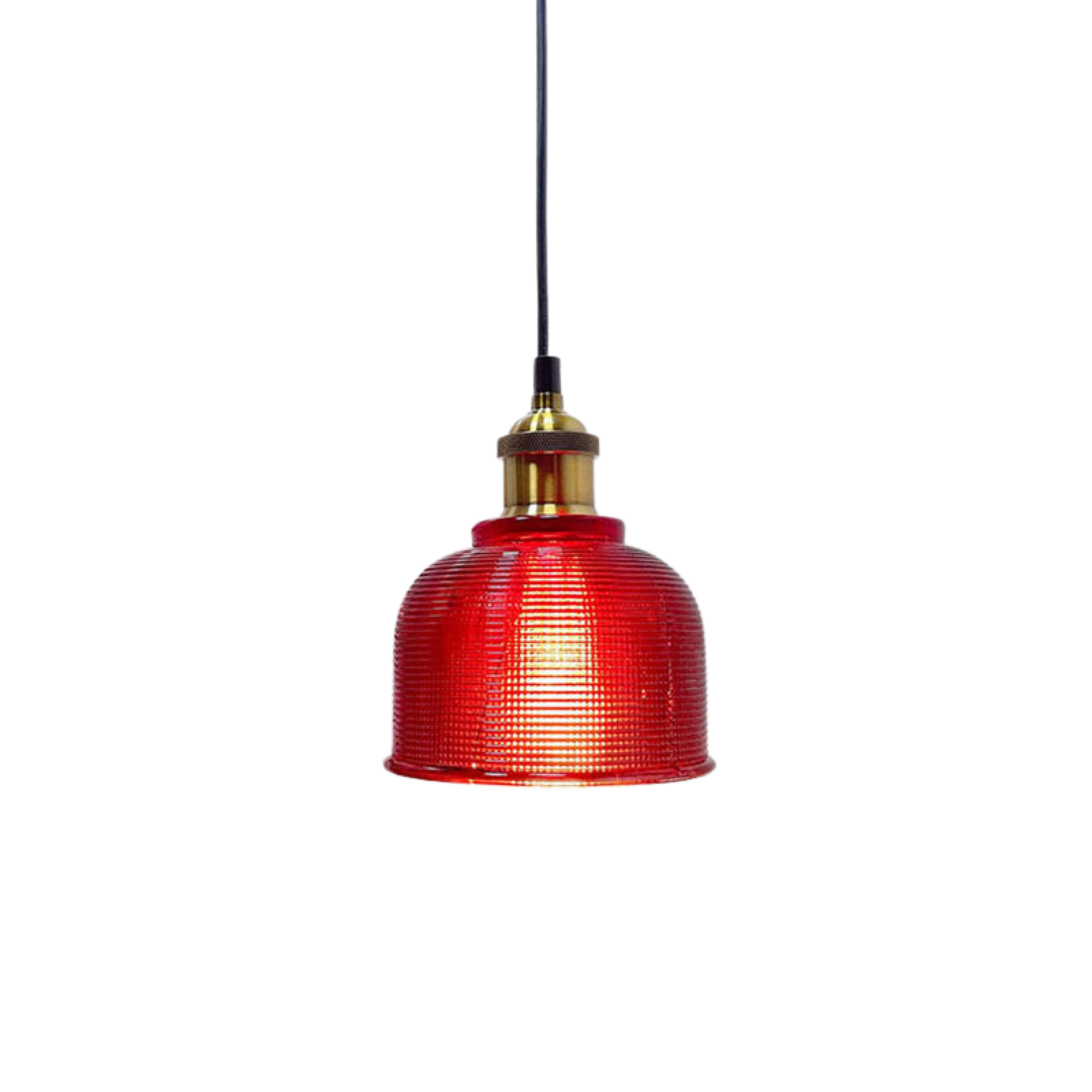 Vintage Tinted Glass Pendant Light Ribbed Bell Shade