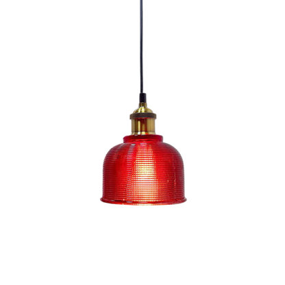 Vintage Tinted Glass Pendant Light Ribbed Bell Shade