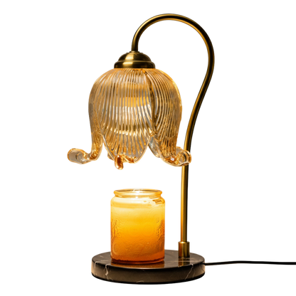 Vintage Tulip Ribbed Glass Candle Warmer Lamp Flame Free Table Lamp