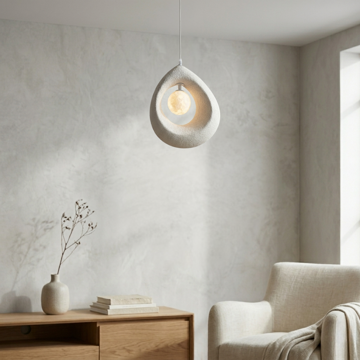 Wabi Sabi Japandi Sculptural Teardrop Pendant Light