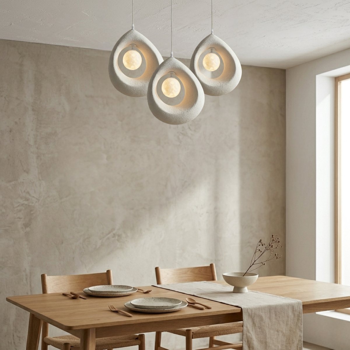 Wabi Sabi Japandi Sculptural Teardrop Pendant Light