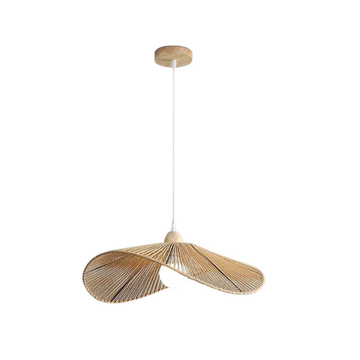 Wabi Sabi Rattan Pendant Light Wavy Woven Bamboo and Wood Shade