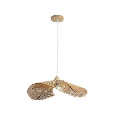 Wabi Sabi Rattan Pendant Light Wavy Woven Bamboo and Wood Shade
