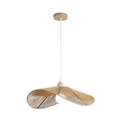 Wabi Sabi Rattan Pendant Light Wavy Woven Bamboo and Wood Shade
