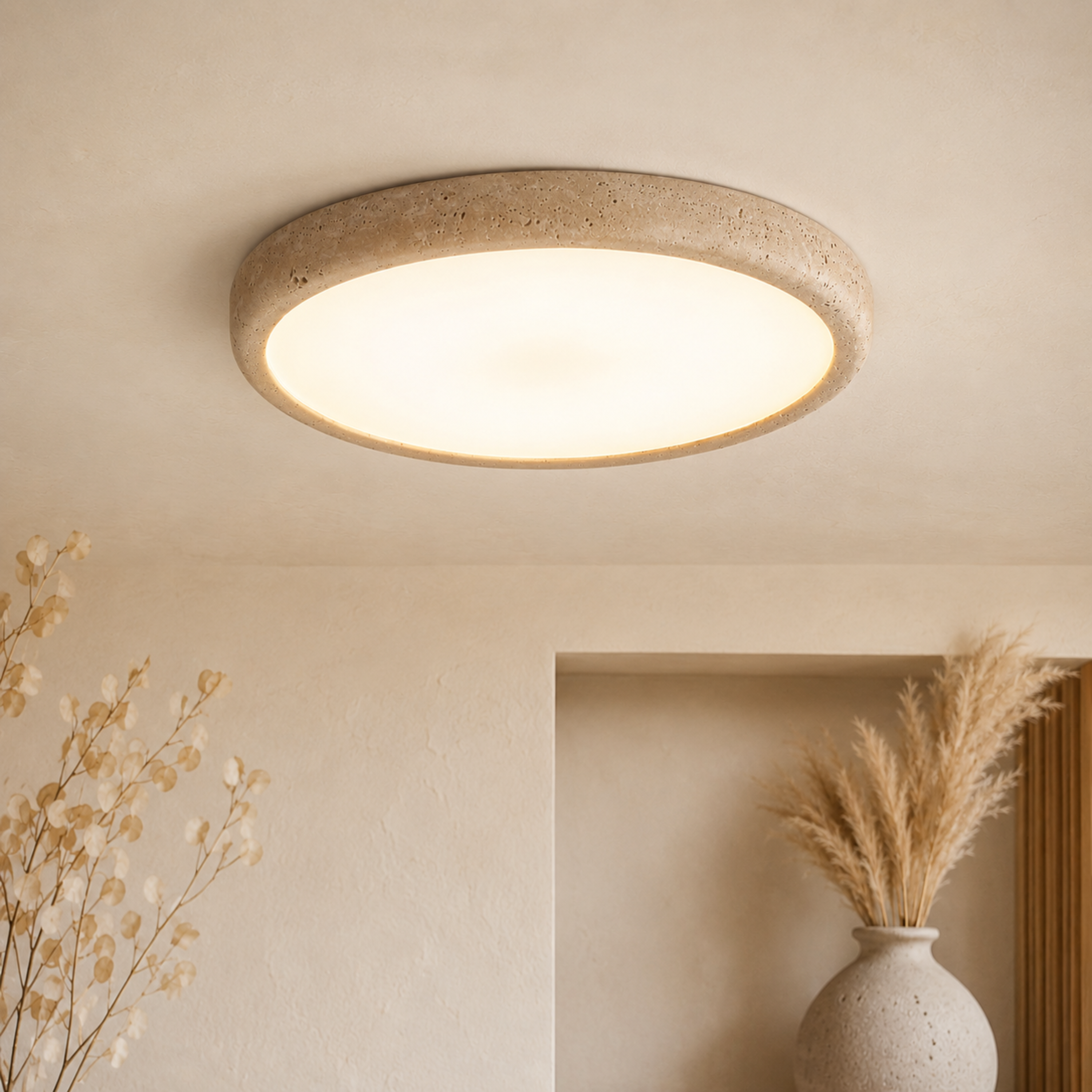Wabi Sabi Round Marble Effect Flush Mount Ceiling Light