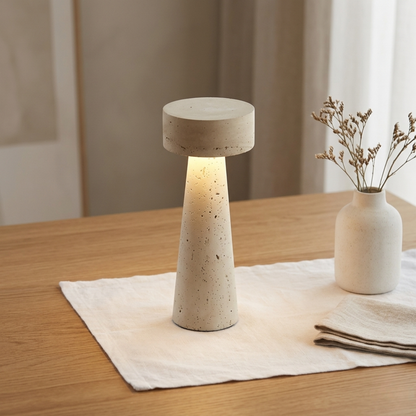 Wabi Sabi Travertine Stone Mushroom LED Table Lamp
