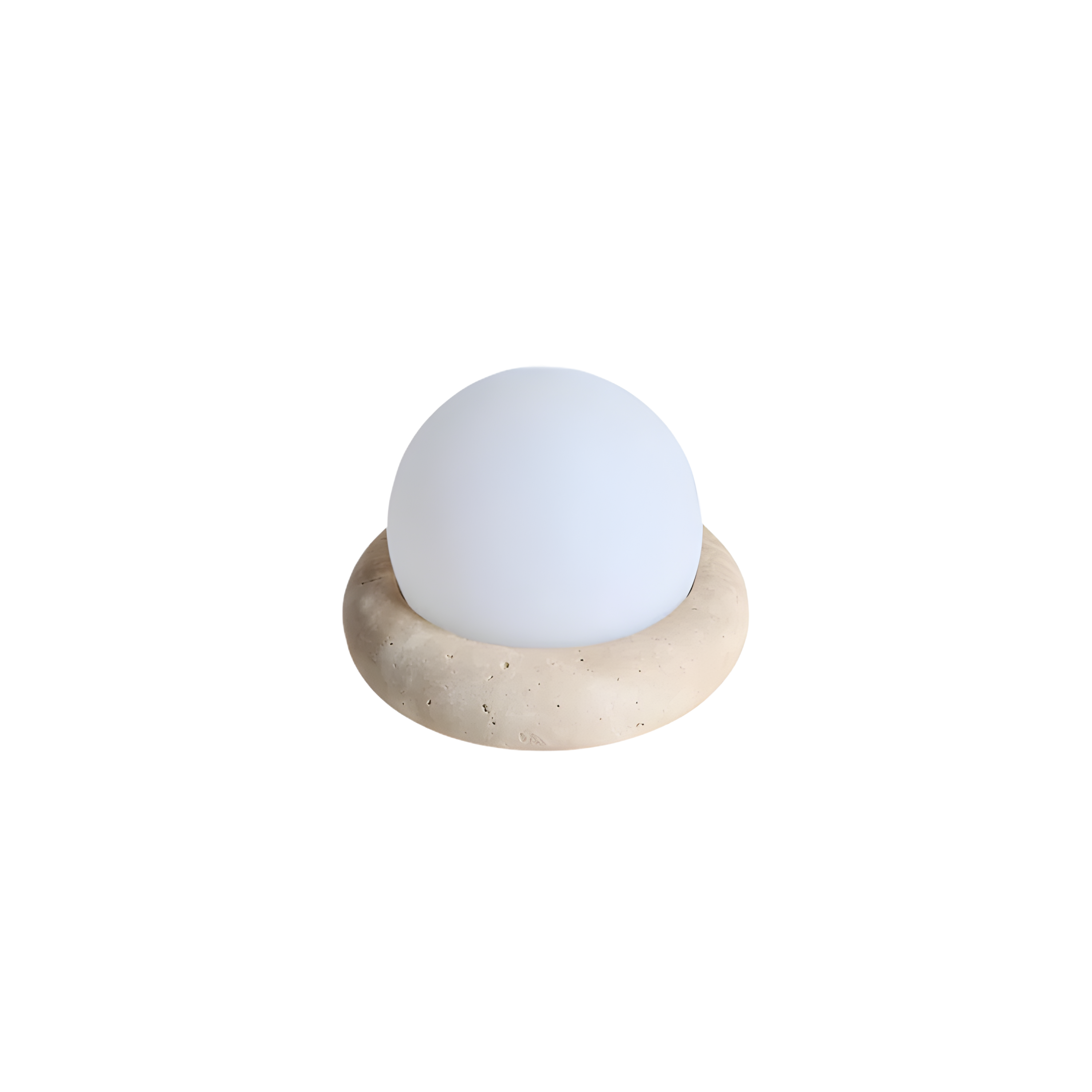 Wabi Sabi Travertine Stone Table Lamp White Glass Globe Bedside Lamp