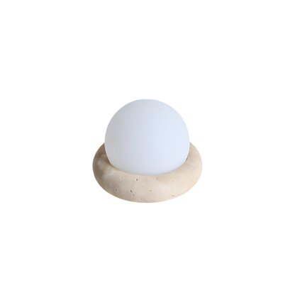 Wabi Sabi Travertine Stone Table Lamp White Glass Globe Bedside Lamp