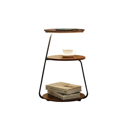 Walnut Two Tier Side Table With Integrated Light And Wireless Charging