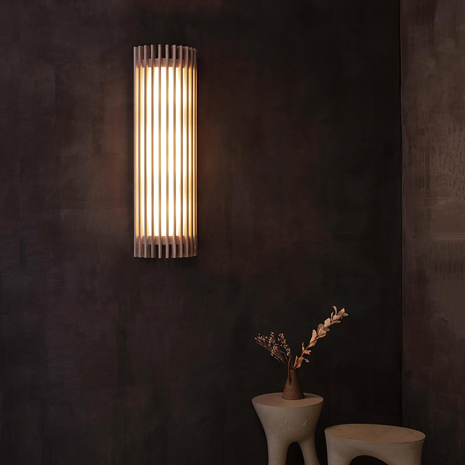 Walnut Wood Slatted Cylindrical Wall Light