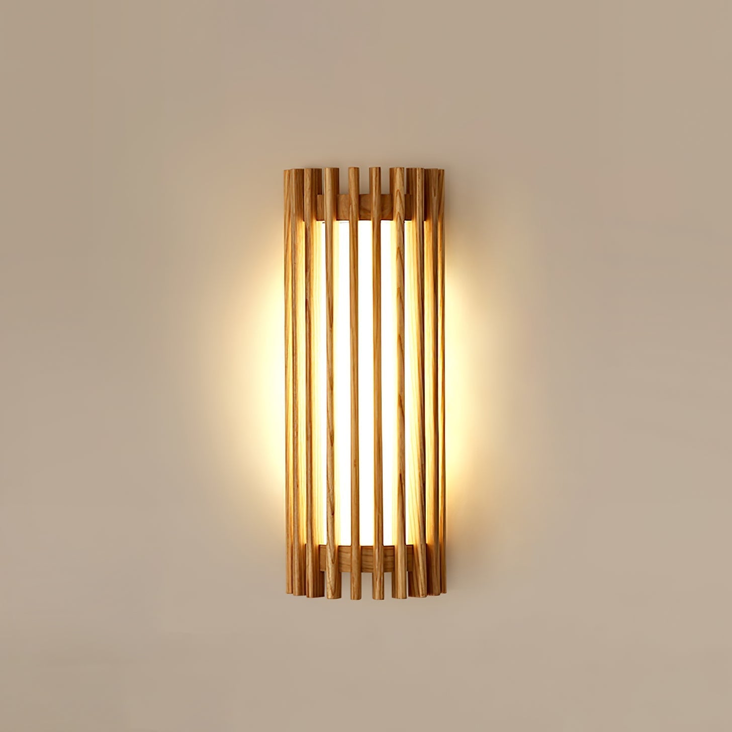 Walnut Wood Slatted Cylindrical Wall Light