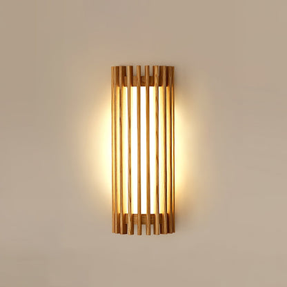 Walnut Wood Slatted Cylindrical Wall Light