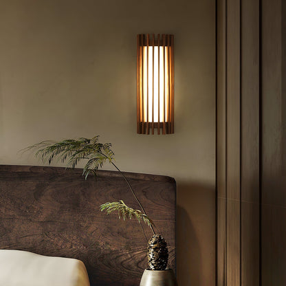 Walnut Wood Slatted Cylindrical Wall Light