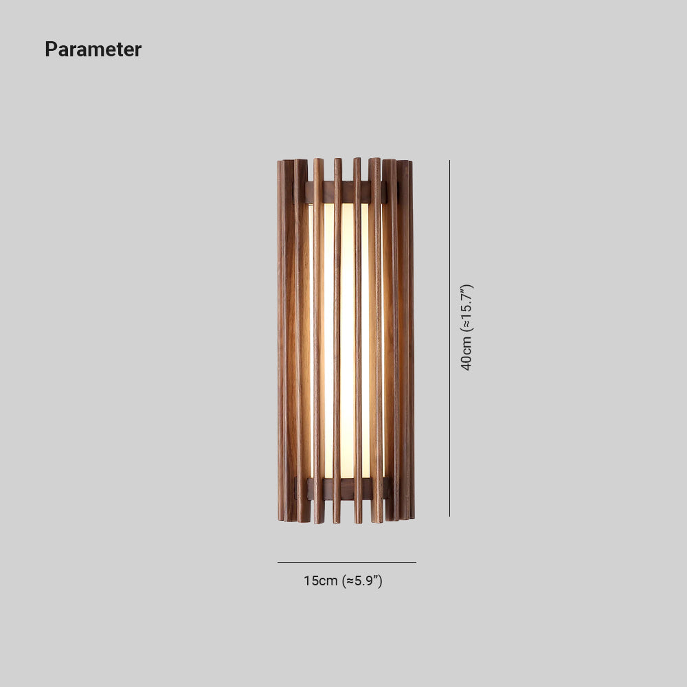 Walnut Wood Slatted Cylindrical Wall Light