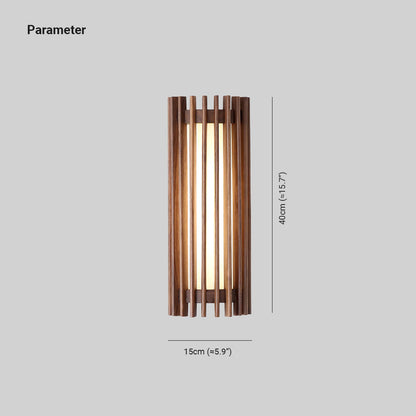 Walnut Wood Slatted Cylindrical Wall Light