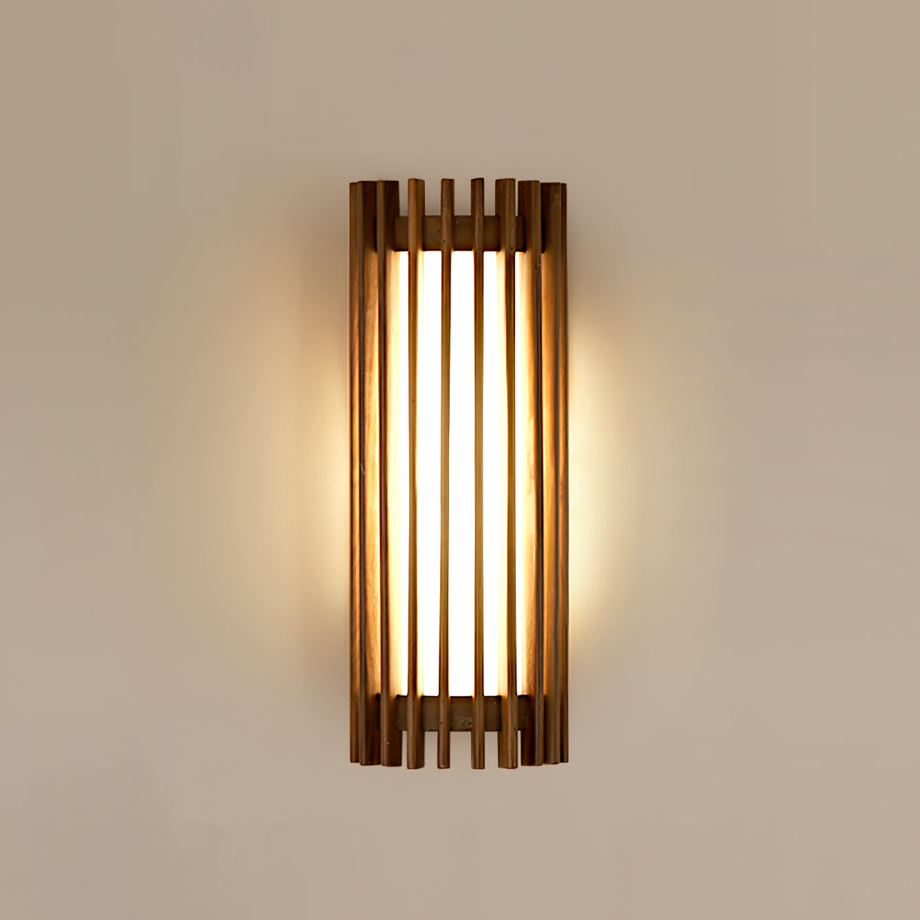 Walnut Wood Slatted Cylindrical Wall Light