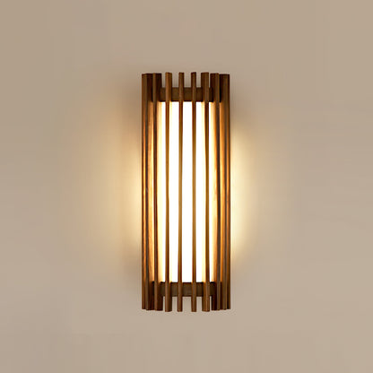 Walnut Wood Slatted Cylindrical Wall Light