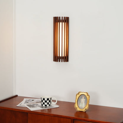 Walnut Wood Slatted Cylindrical Wall Light