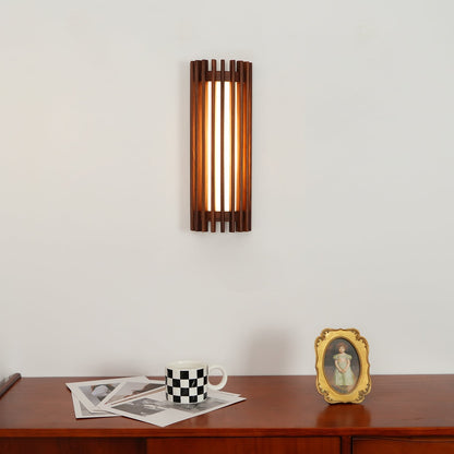 Walnut Wood Slatted Cylindrical Wall Light