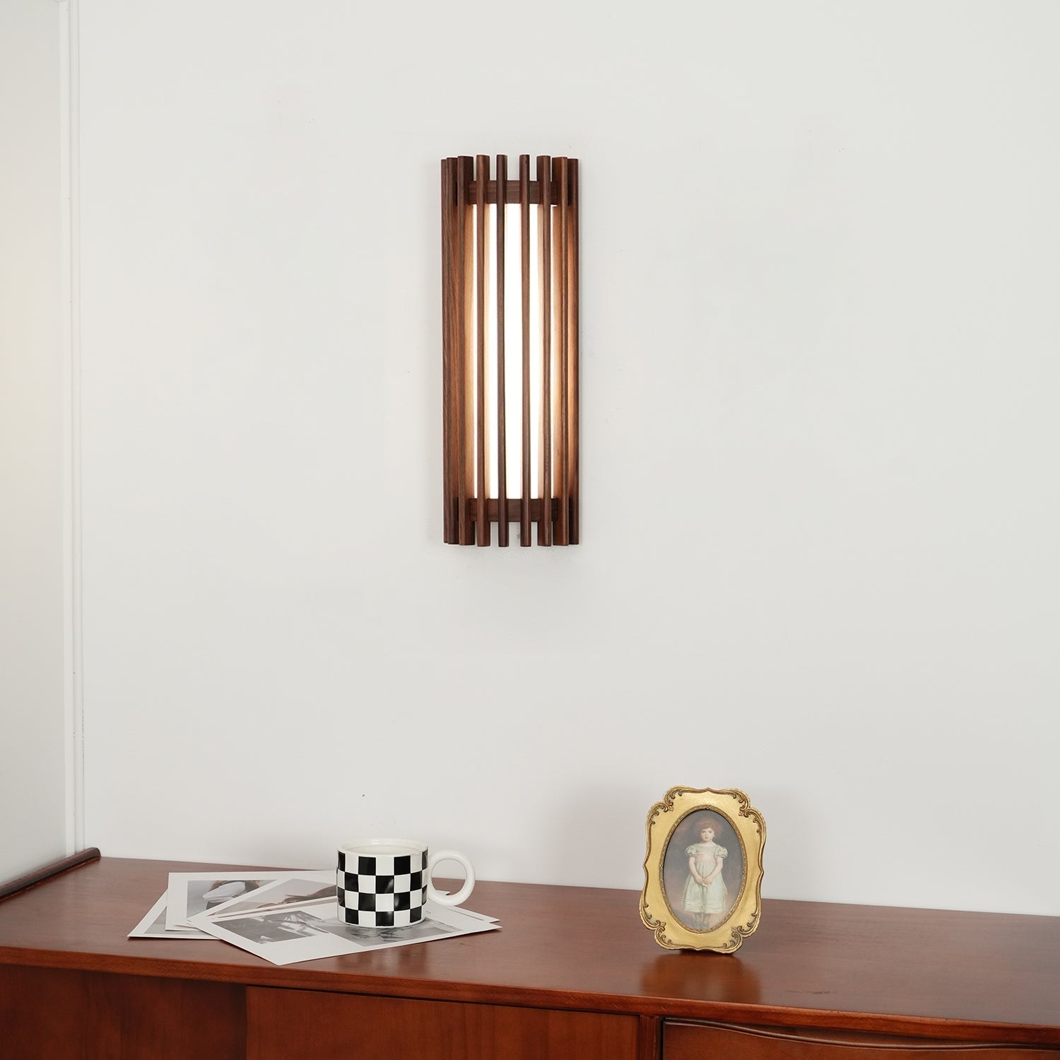 Walnut Wood Slatted Cylindrical Wall Light