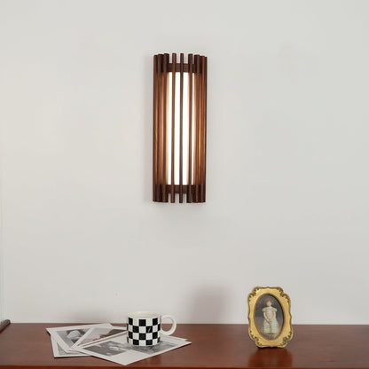 Walnut Wood Slatted Cylindrical Wall Light