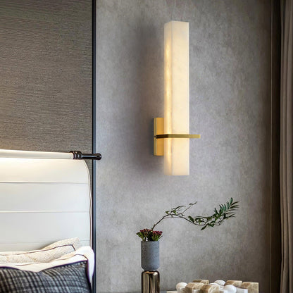 White Alabaster Wall Light Brass Modern Cuboid Sconce