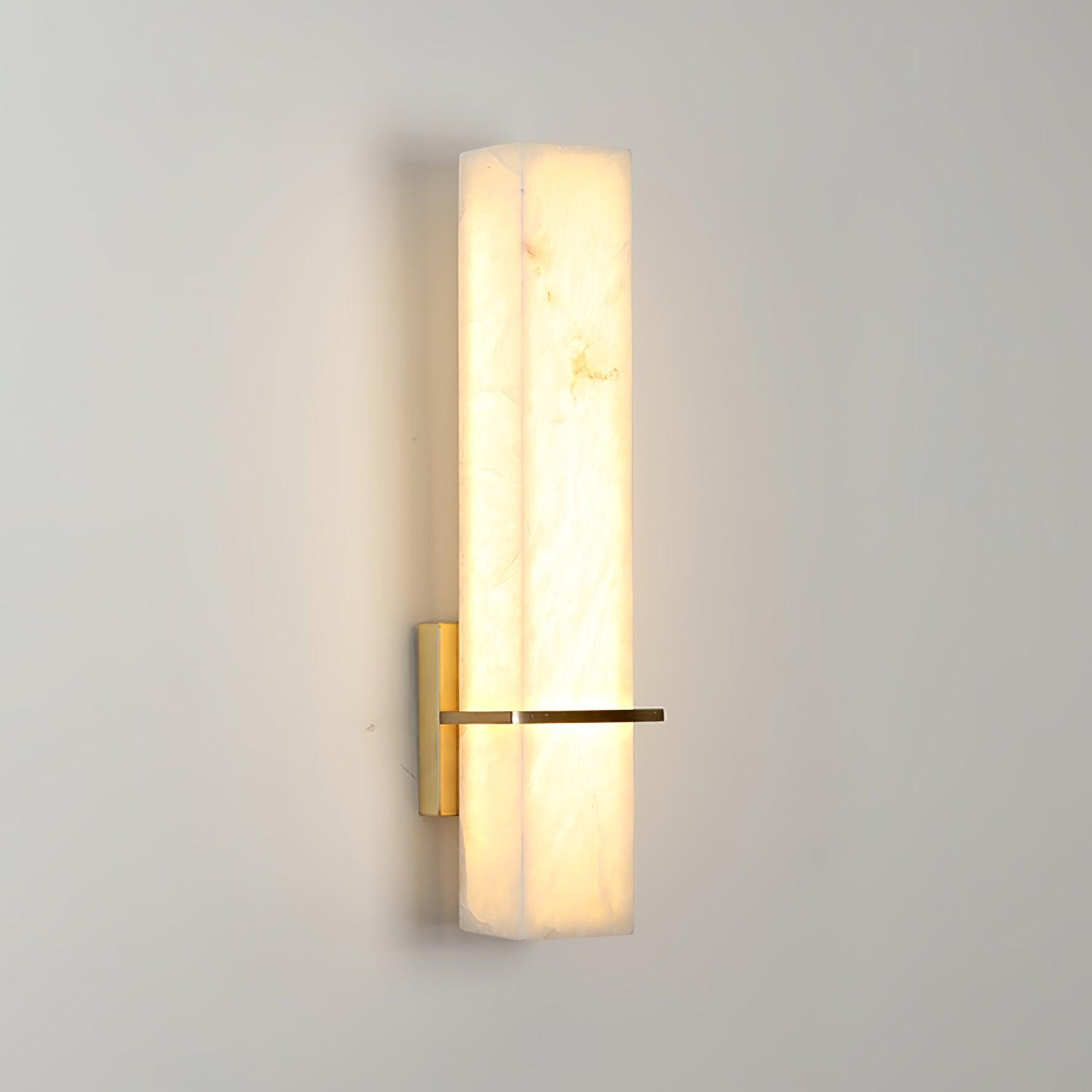 White Alabaster Wall Light Brass Modern Cuboid Sconce