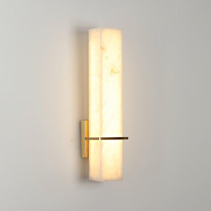 White Alabaster Wall Light Brass Modern Cuboid Sconce