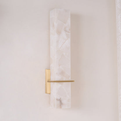 White Alabaster Wall Light Brass Modern Cuboid Sconce