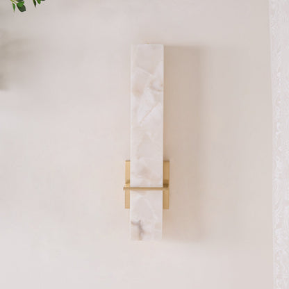 White Alabaster Wall Light Brass Modern Cuboid Sconce