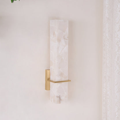 White Alabaster Wall Light Brass Modern Cuboid Sconce