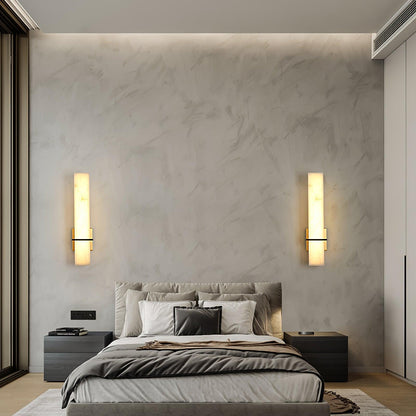 White Alabaster Wall Light Brass Modern Cuboid Sconce