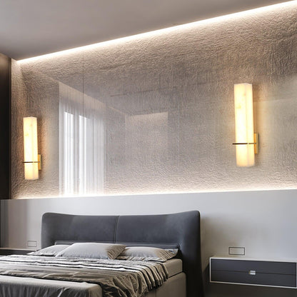 White Alabaster Wall Light Brass Modern Cuboid Sconce